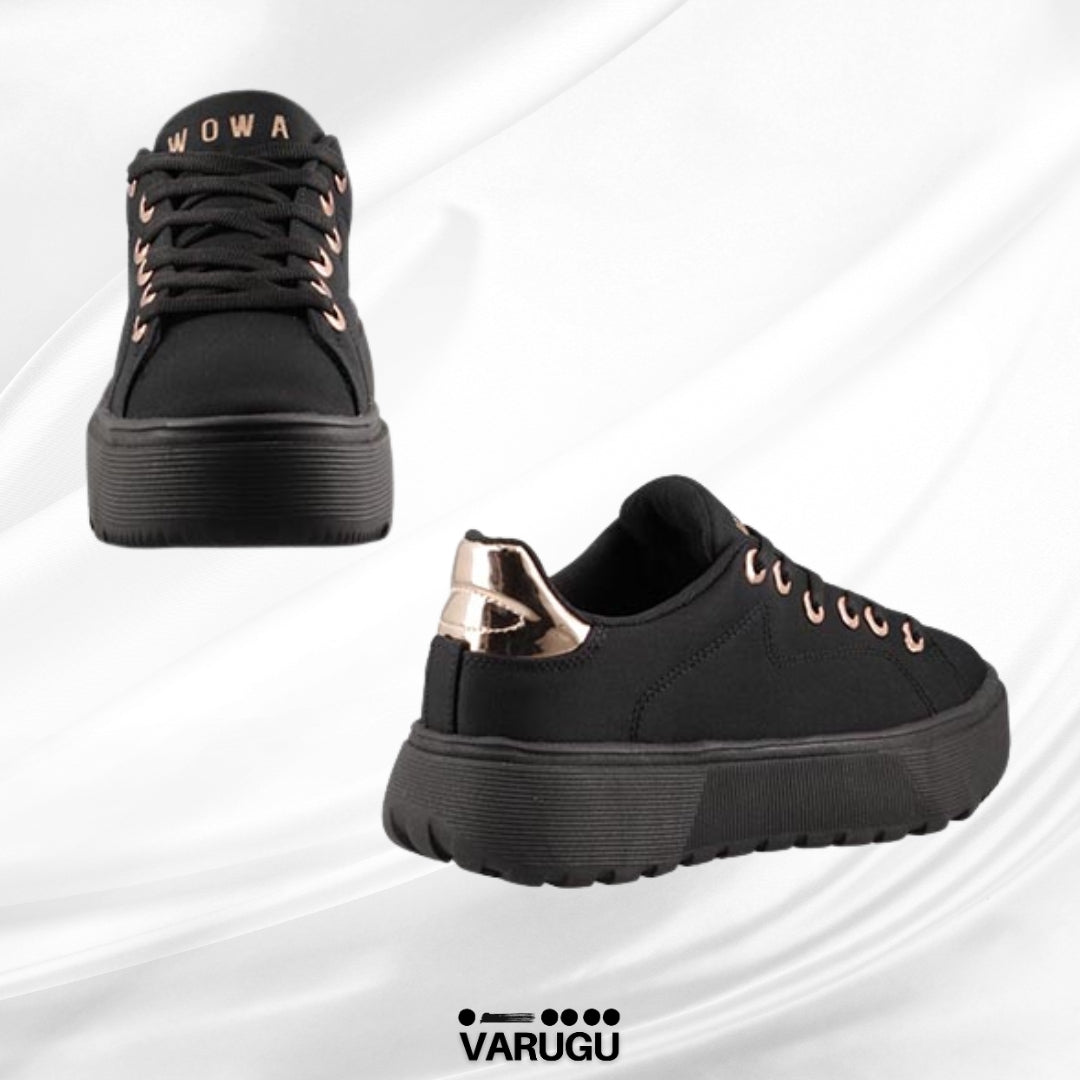 Tenis negros para dama con rosa oro