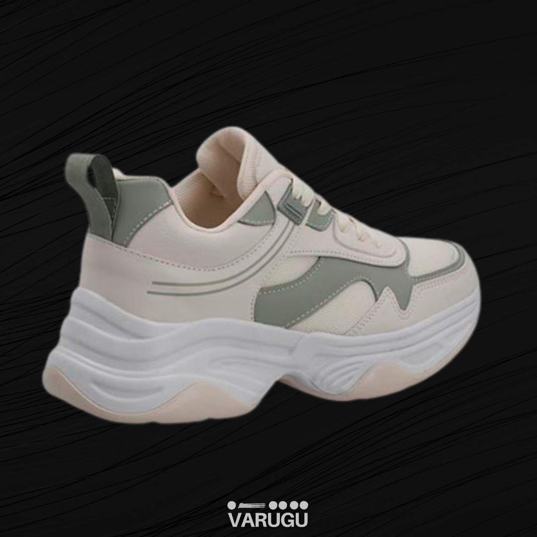 Tenis latte con detalles en color verde para dama