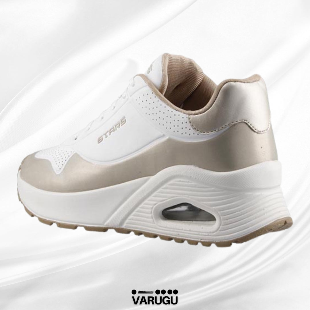 Tenis blancos con dorado para ejercicio mujer