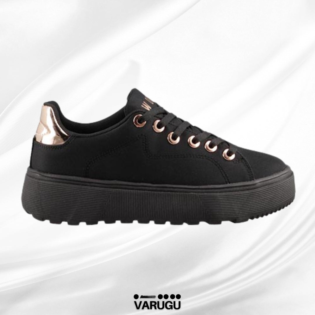 Tenis negros para dama con rosa oro