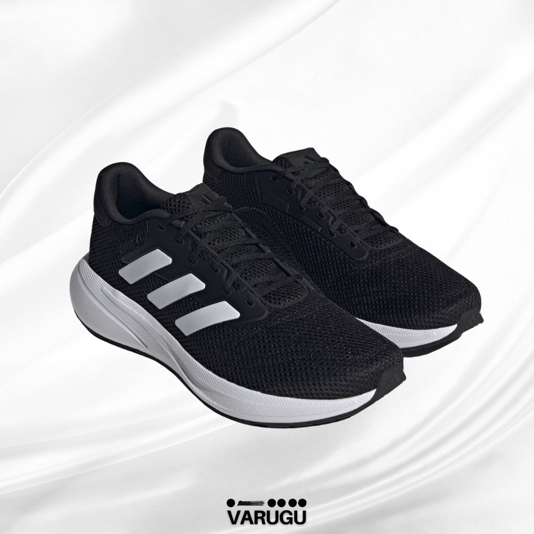 Tenis ADIDAS deportivos negros con franja blanca mujer