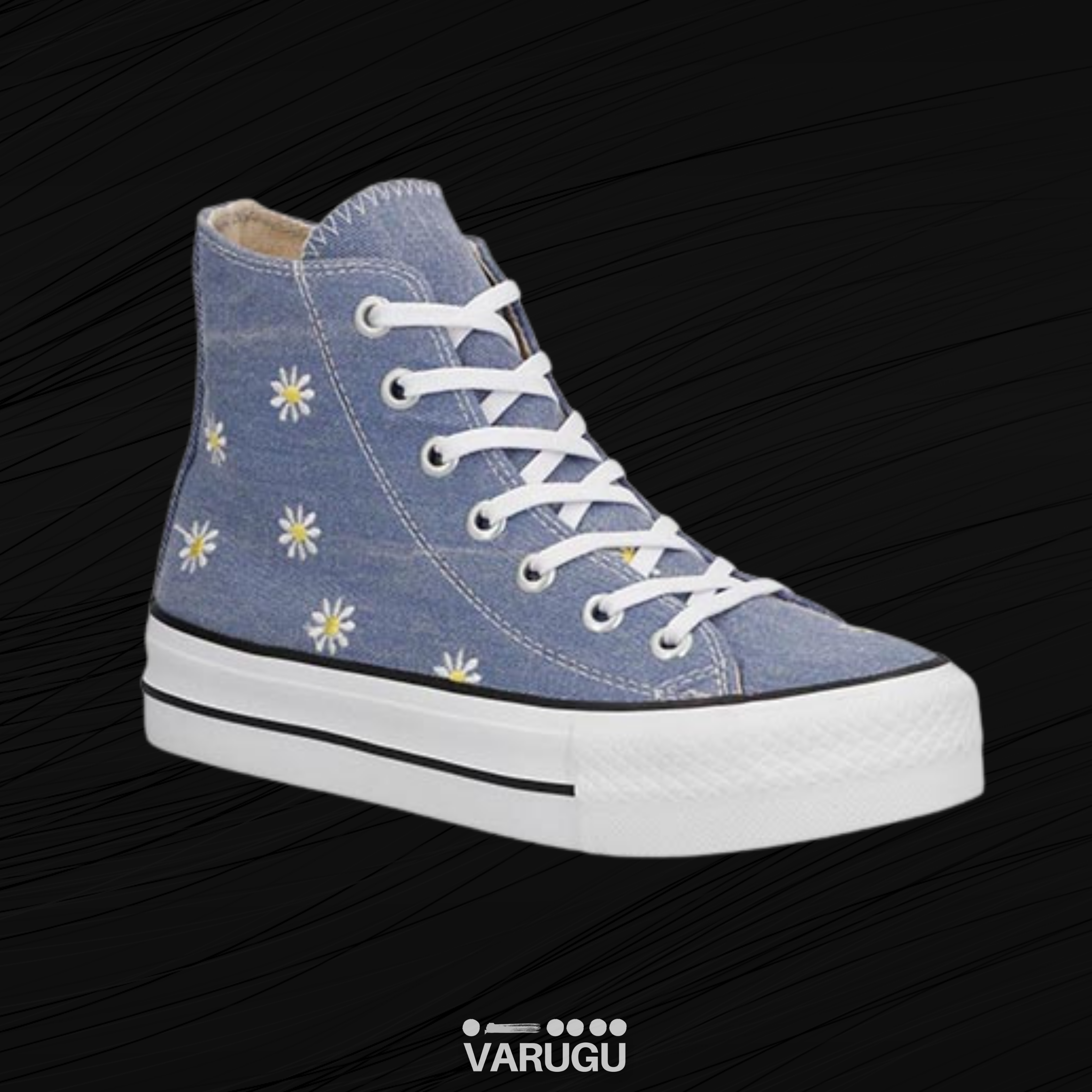 Tenis mezclilla con flores blancas