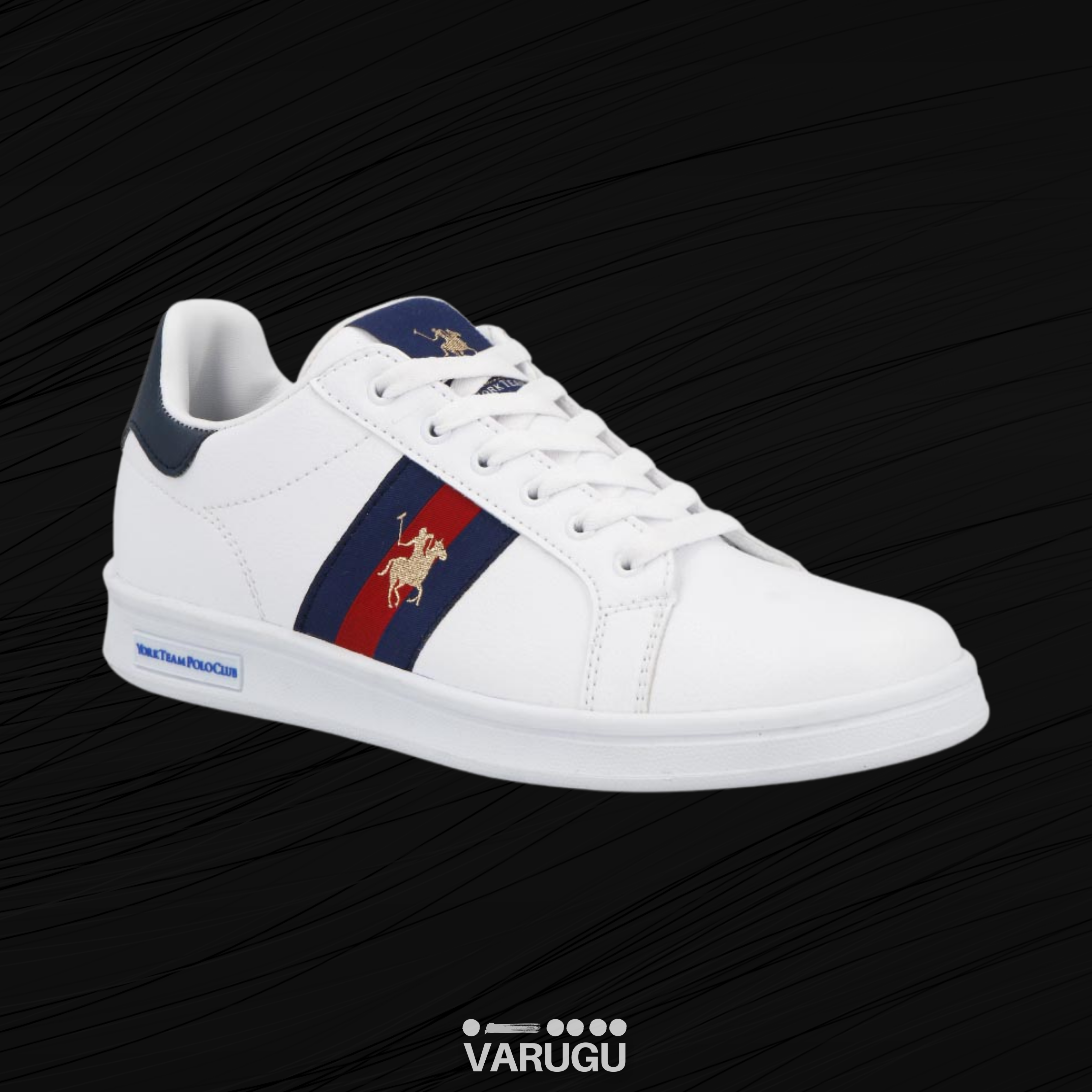 Tenis blancos con discount rojo y azul