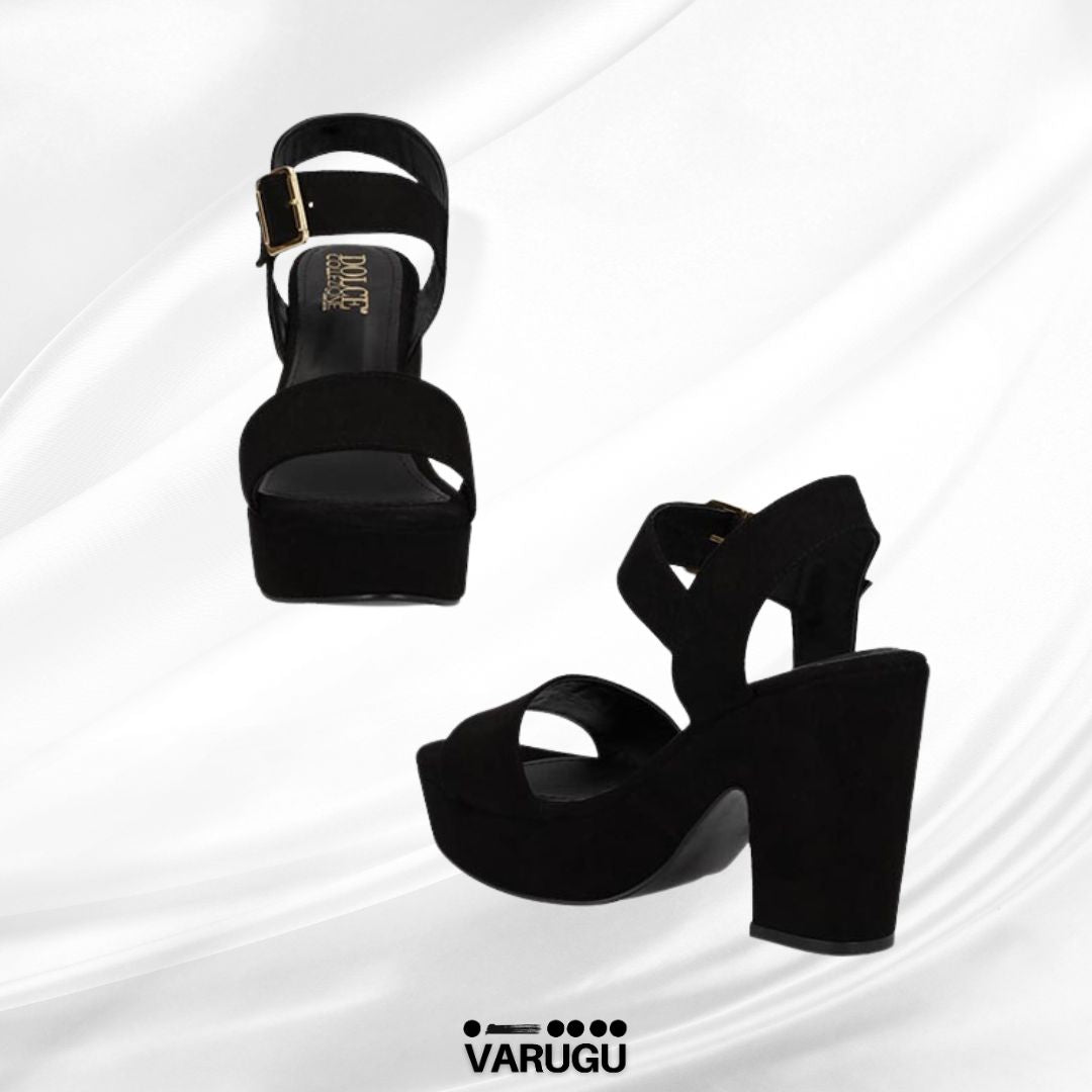 Zapatillas negras con pulsera tacón grueso