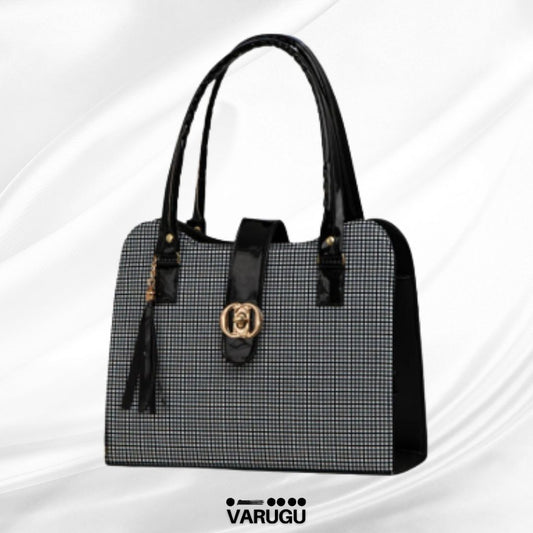 Bolsa amplia cuadrada con detalle dorado - Negra