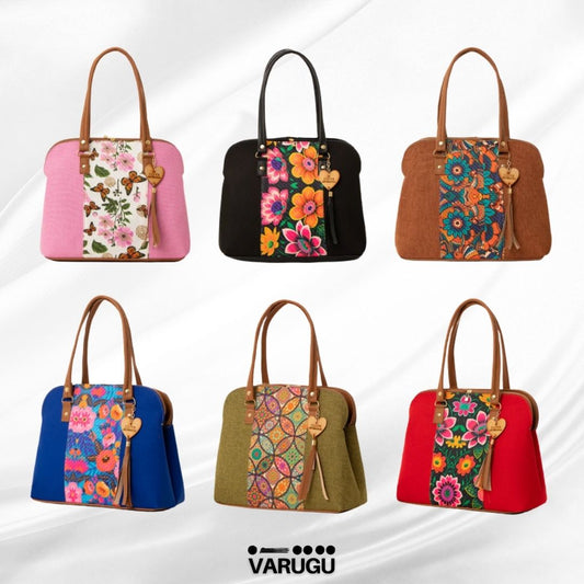 Bolsa amplia con línea floreada al centro  - Varios colores