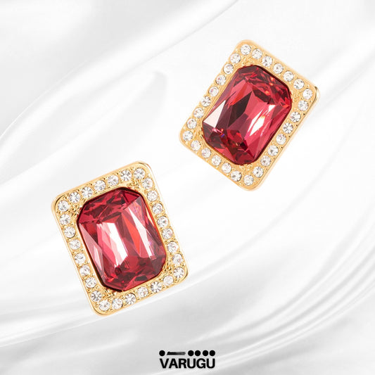 Aretes rectangulares con piedra roja