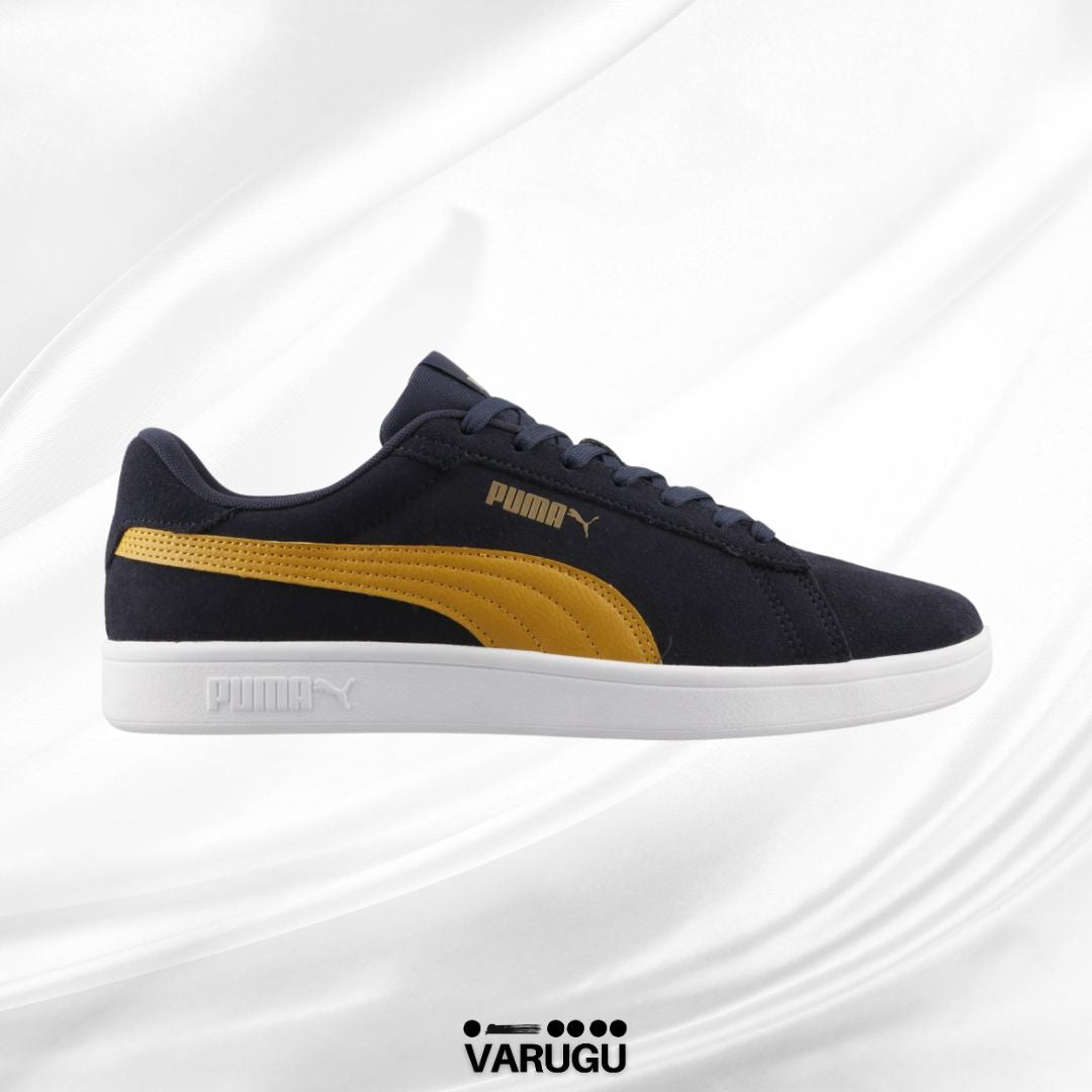 Tenis Puma azul con franja mostaza hombre