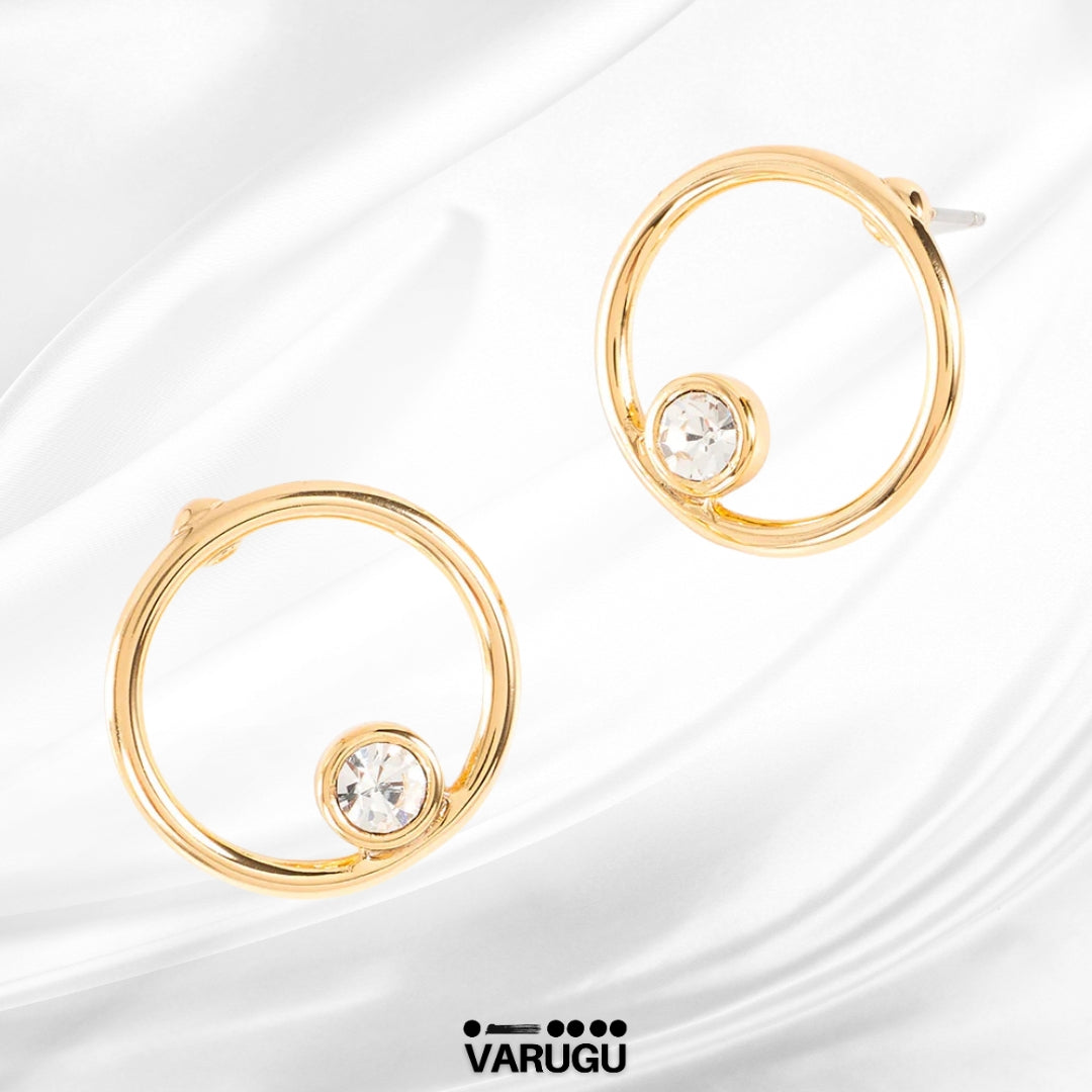 Aretes de aro con piedra cristal baño de oro