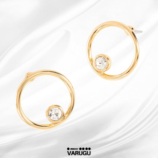 Aretes de aro con piedra cristal baño de oro