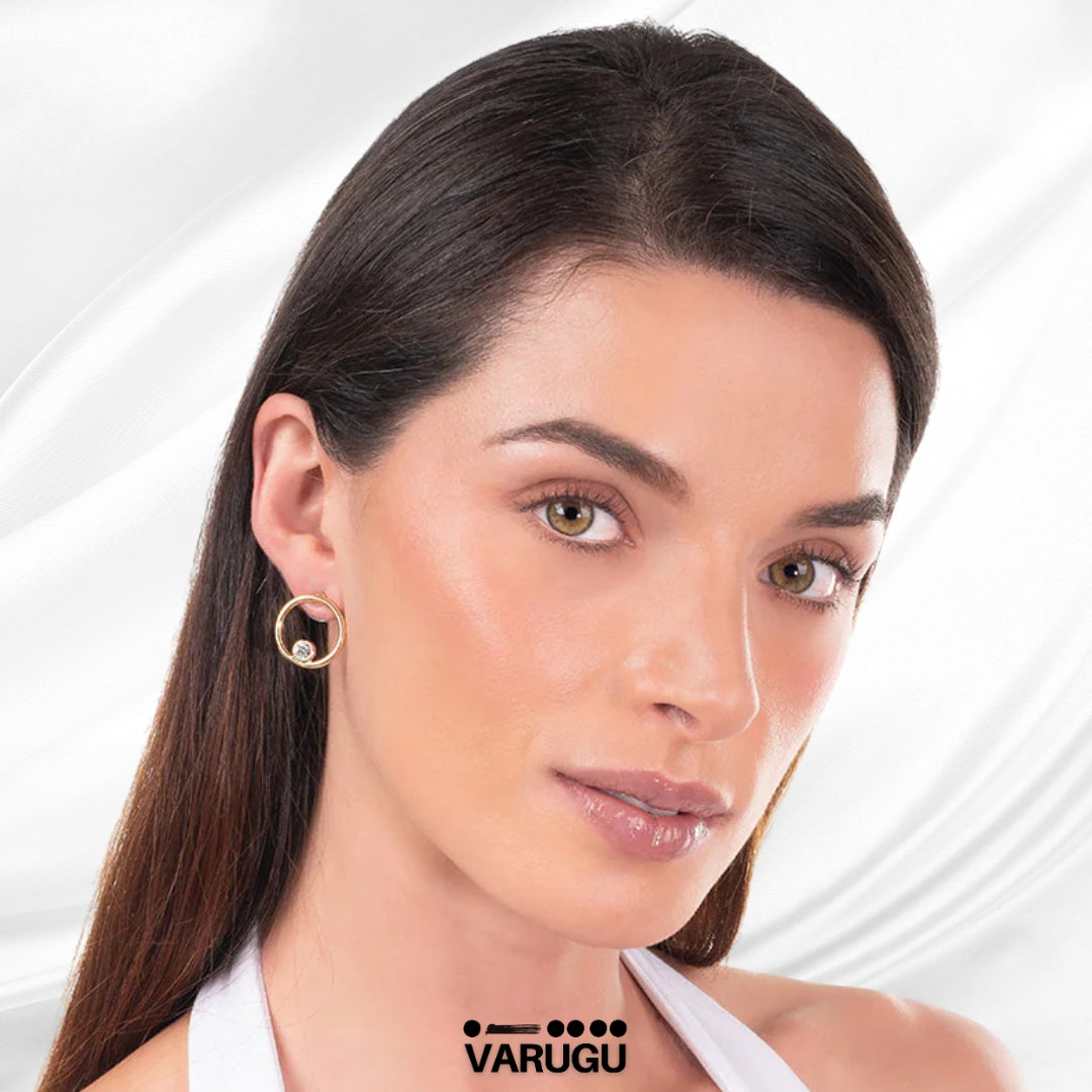 Aretes de aro con piedra cristal baño de oro