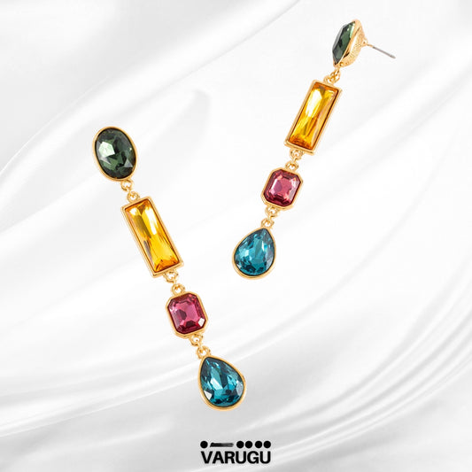 Aretes largos con gemas de colores