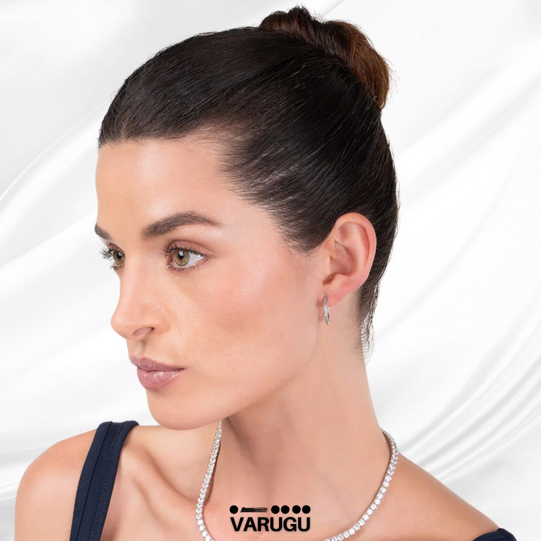 Aretes plata argolla con piedras Diamonice