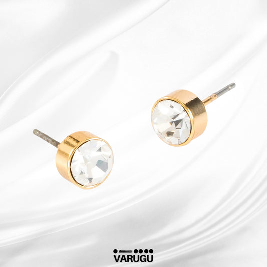 Aretes baño de oro con piedra de botón