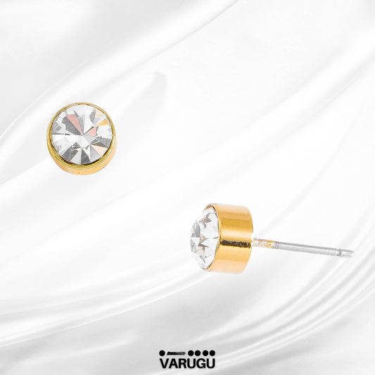 Aretes baño de oro con piedra de botón