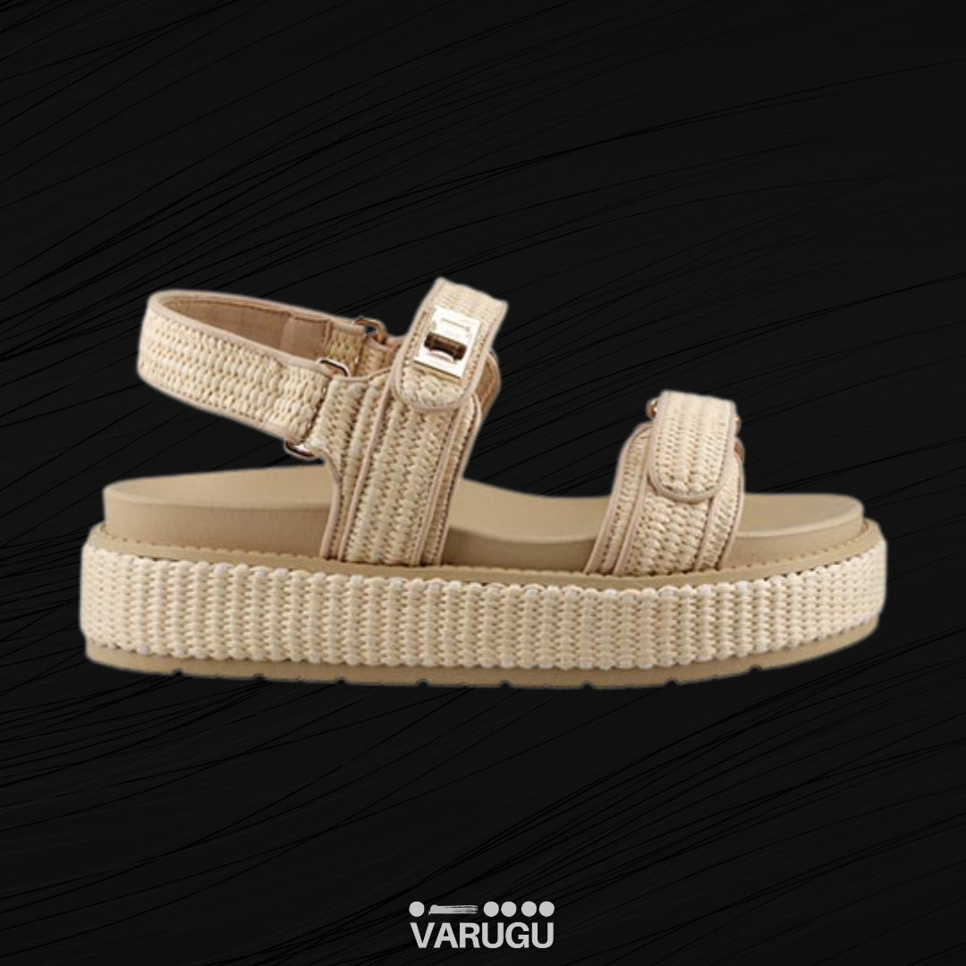 Sandalias color rafia natural con cintas ajustables y plegables