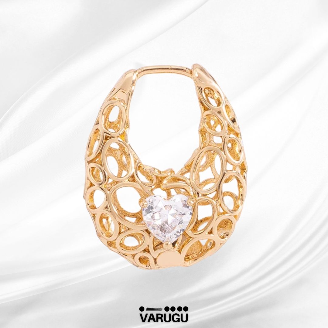 Aretes con piedra Diamonice calado en baño de oro