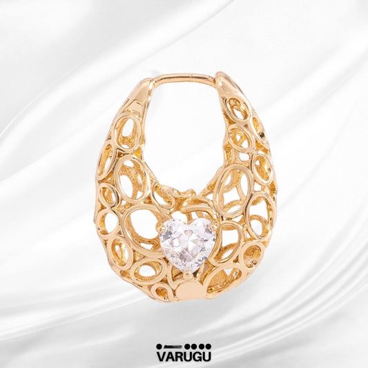 Aretes con piedra Diamonice calado en baño de oro
