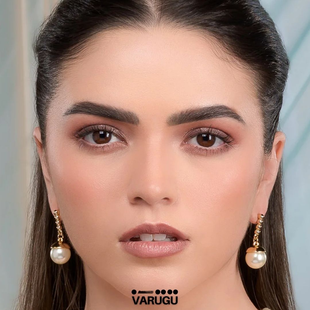 Aretes con perla colgante en baño de oro
