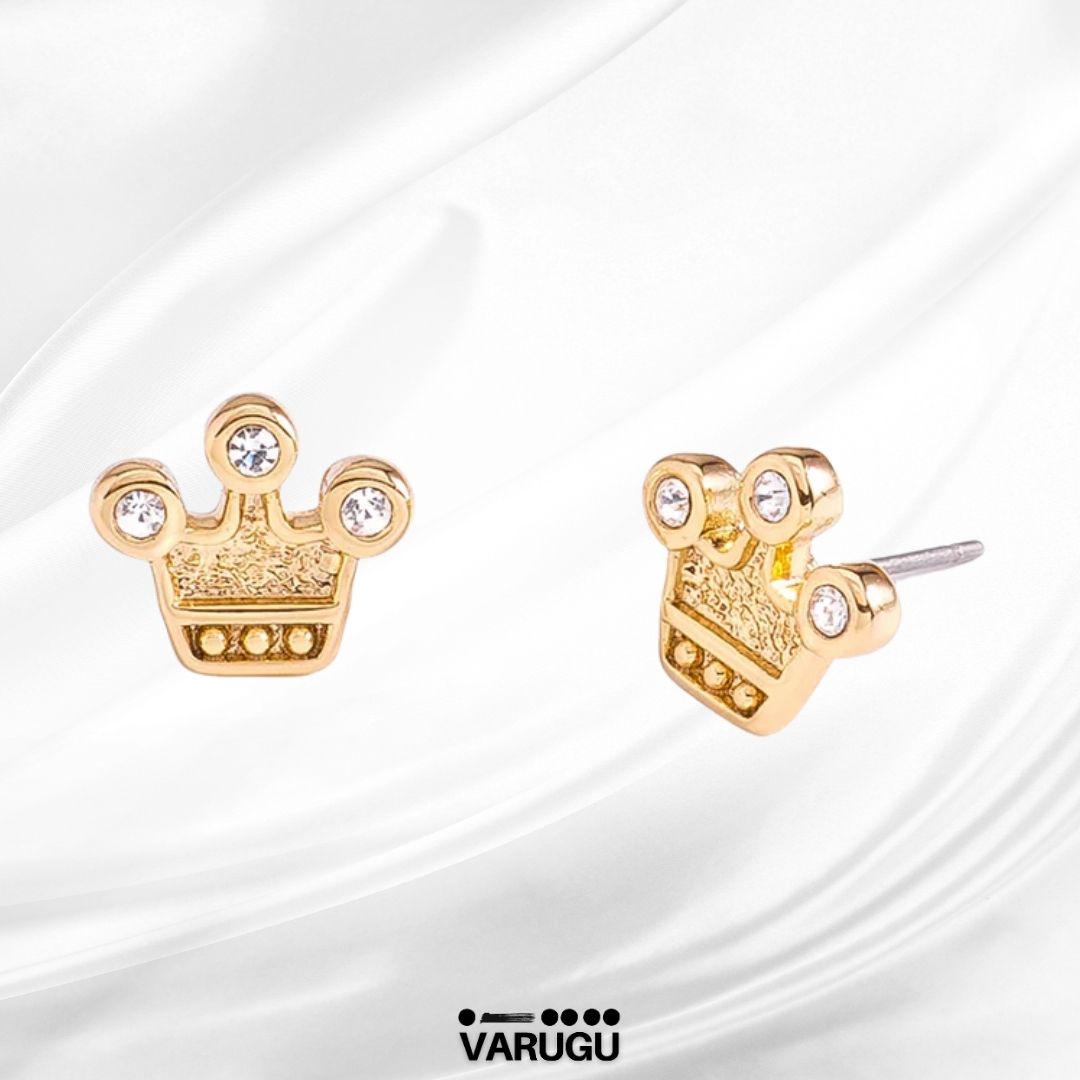 Aretes corona brillantes en baño de oro