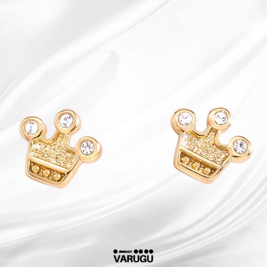 Aretes corona brillantes en baño de oro