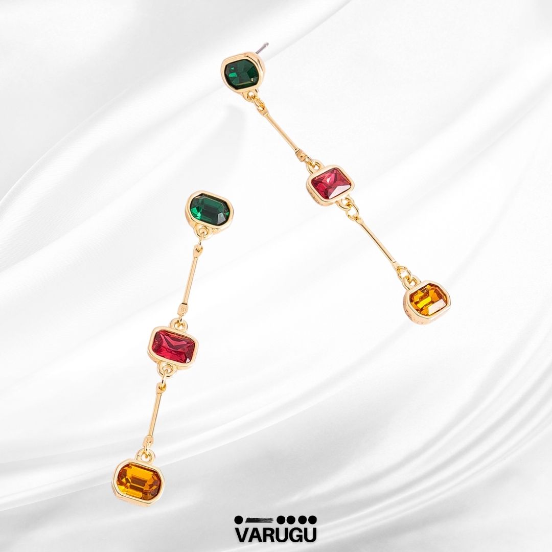 Aretes con piedras multicolor en baño de oro