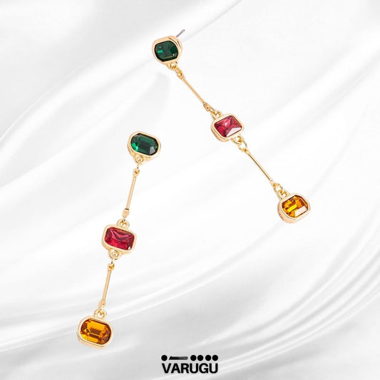 Aretes con piedras multicolor en baño de oro