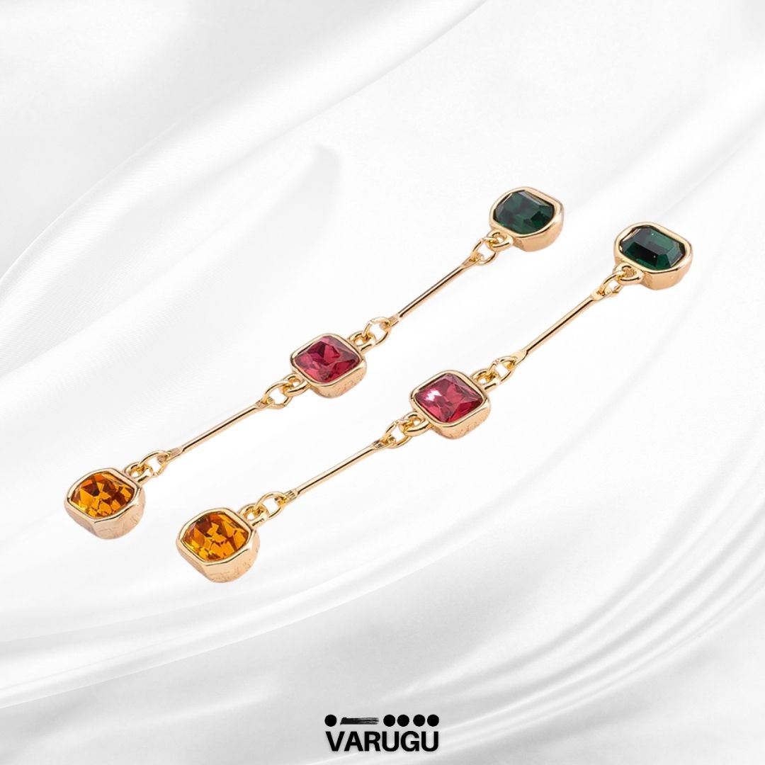Aretes con piedras multicolor en baño de oro