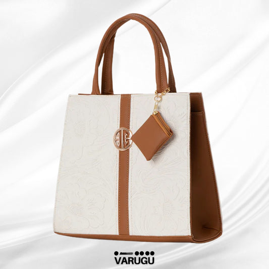 Bolsa blanca con café y monedero asa corta