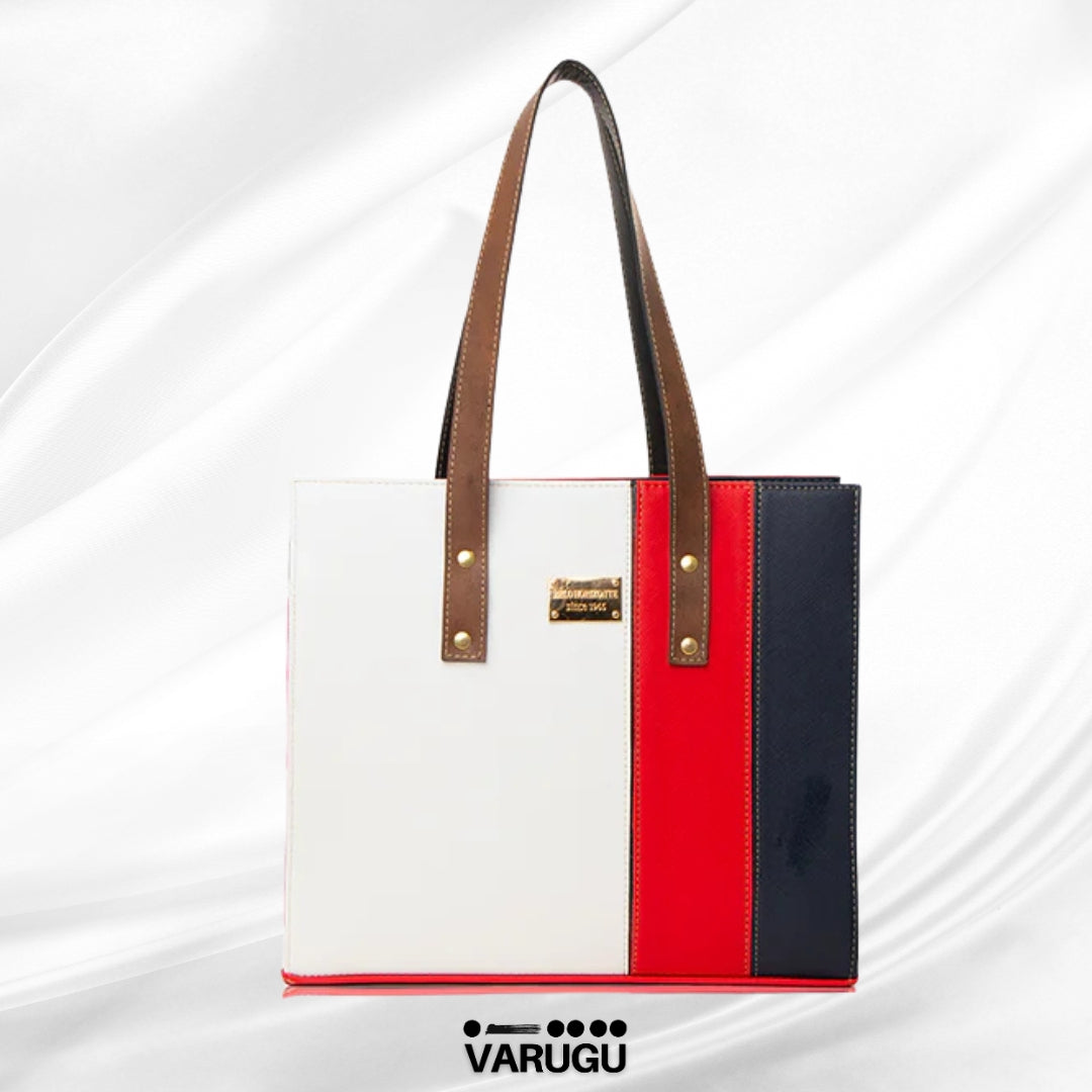 Bolsa amplia blanco con rojo y azul marino