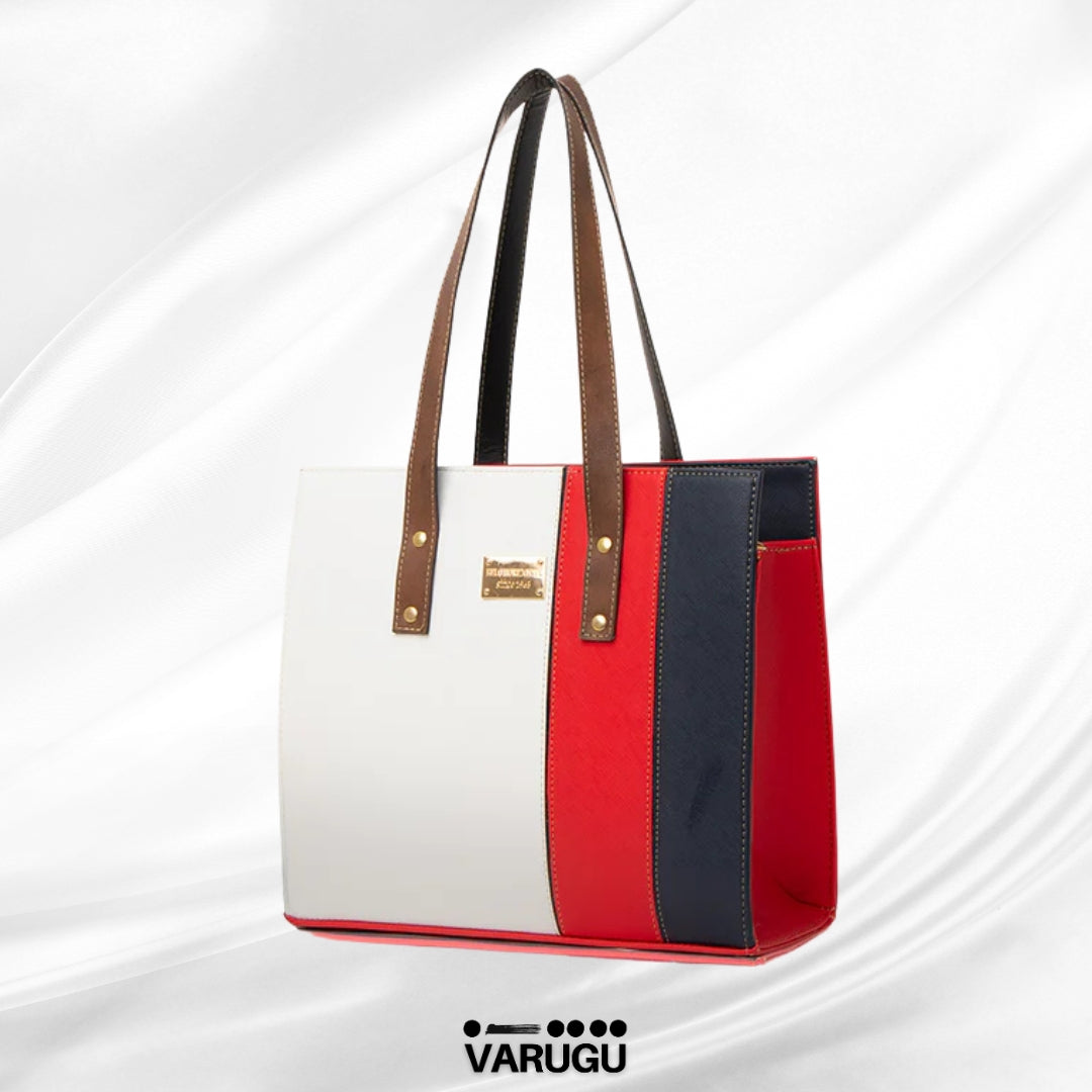 Bolsa amplia blanco con rojo y azul marino