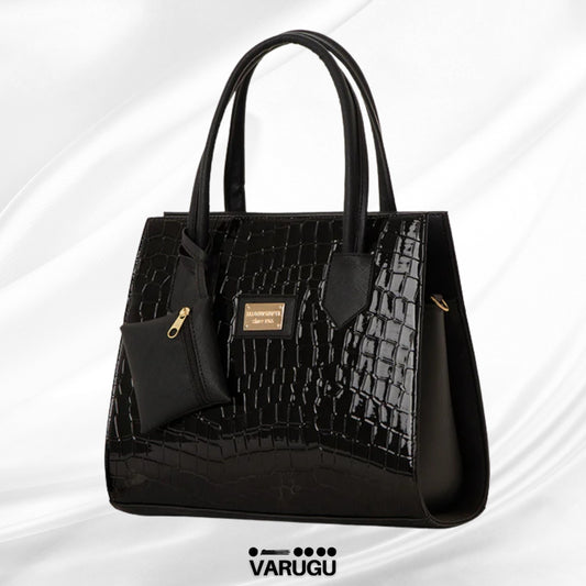 Bolsa negra con cartera tipo charol