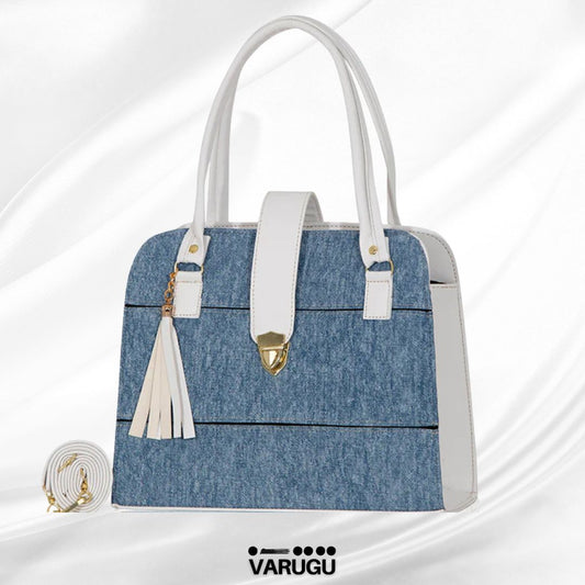 Bolsa azul mezclilla con blanco