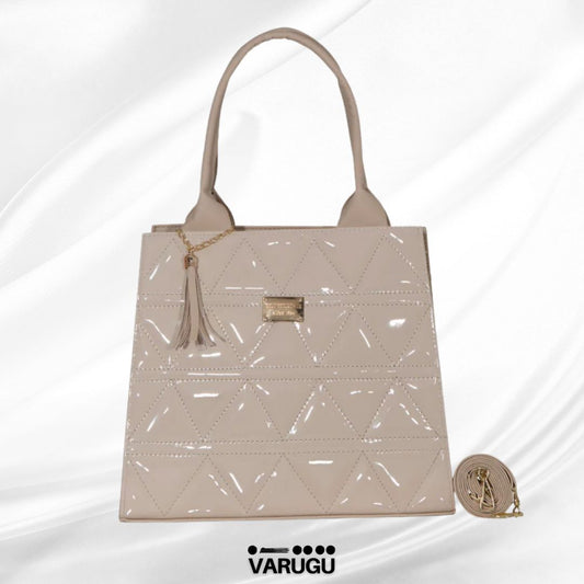 Bolsa blanca brillante con patrón triangular