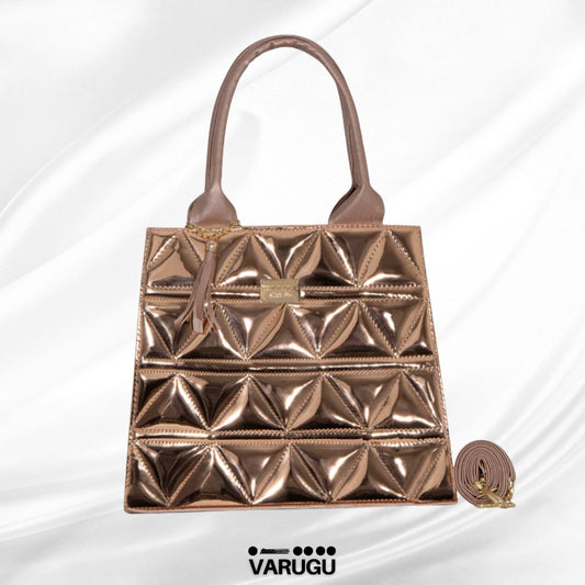 Bolsa oro rosado con patrón triangular