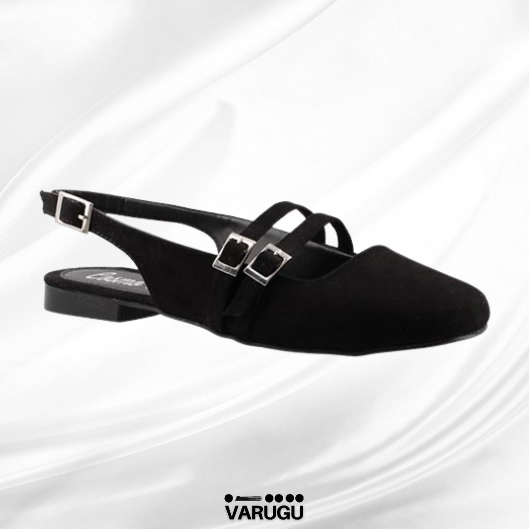 Flats para dama negros con triple correa