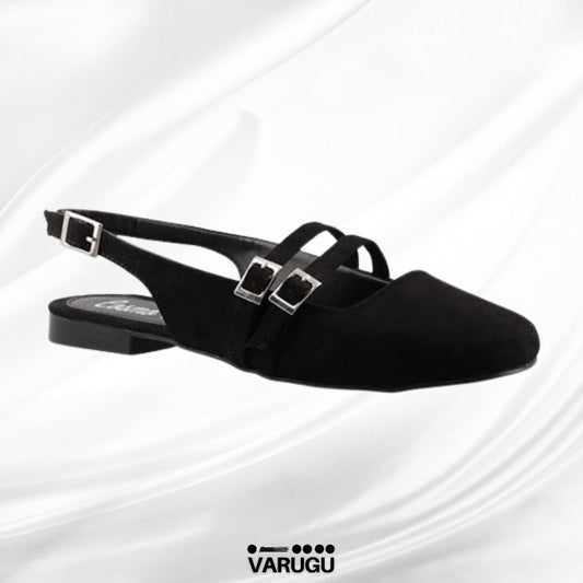 Flats para dama negros con triple correa