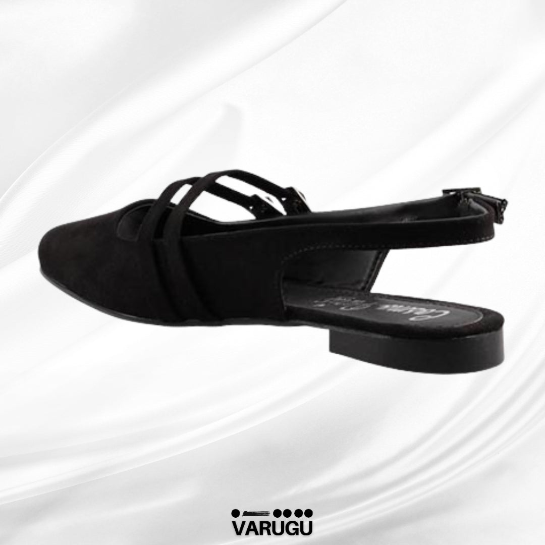 Flats para dama negros con triple correa