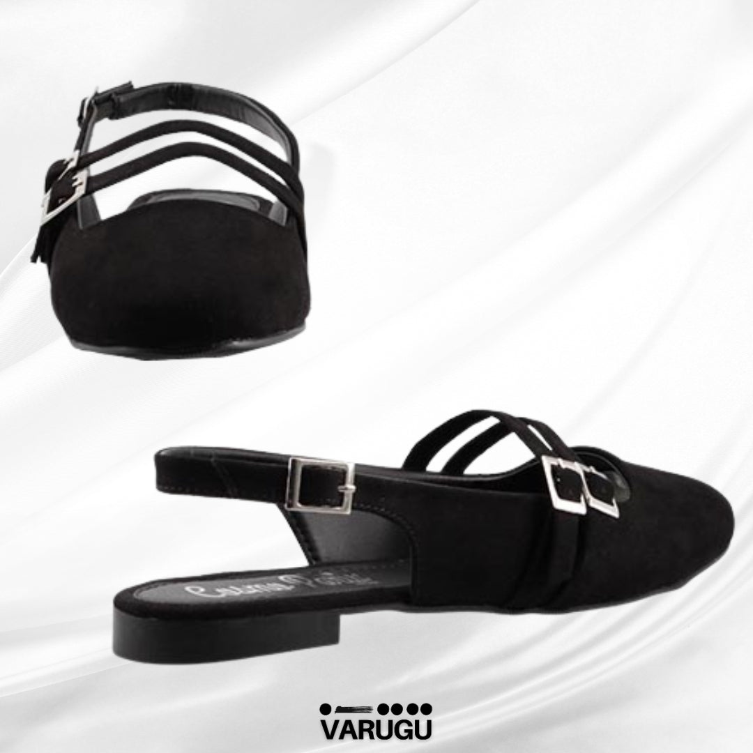 Flats para dama negros con triple correa