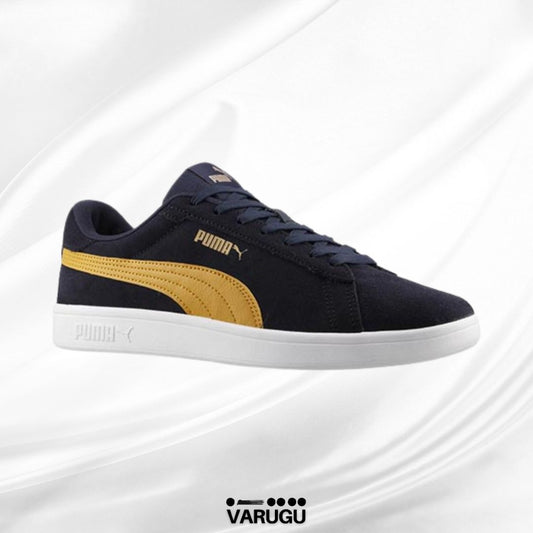Tenis Puma azul con franja mostaza hombre