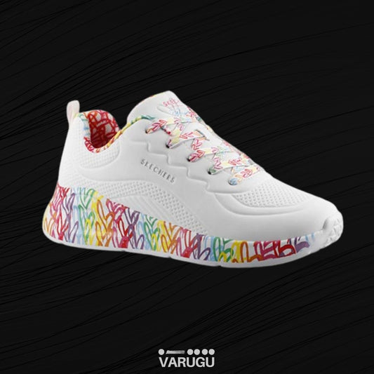 Tenis Skechers Blancos con corazones de colores dama