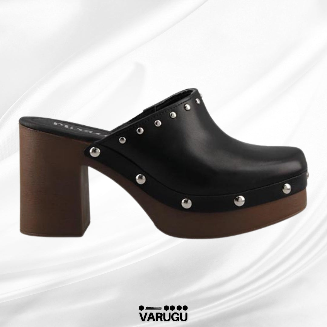 Zapatillas de tacón grueso café color negro