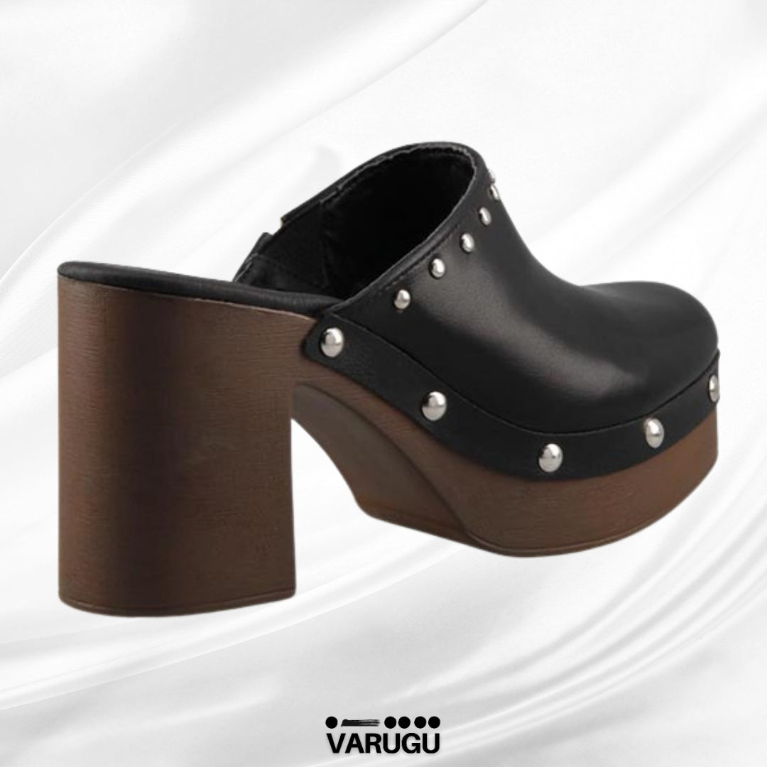 Zapatillas de tacón grueso café color negro