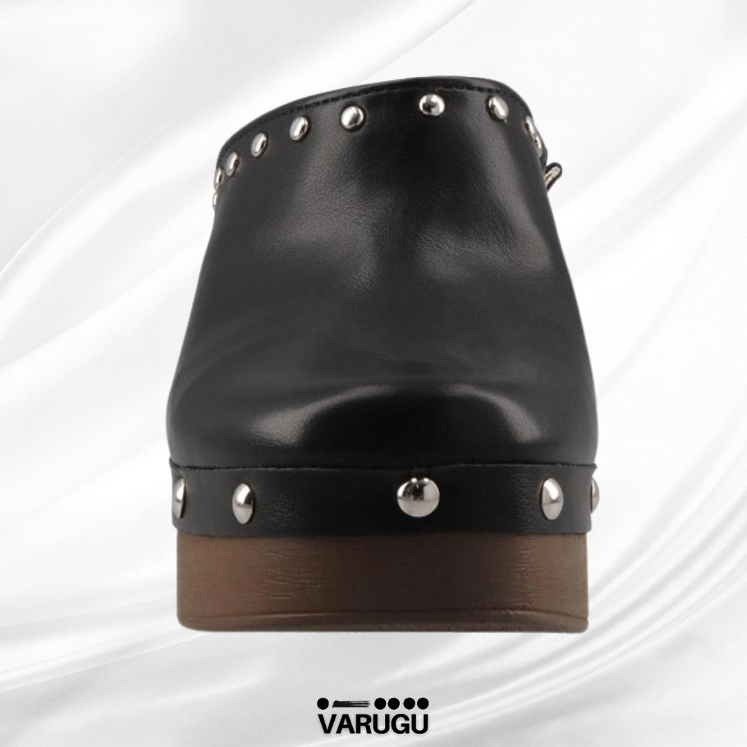 Zapatillas de tacón grueso café color negro