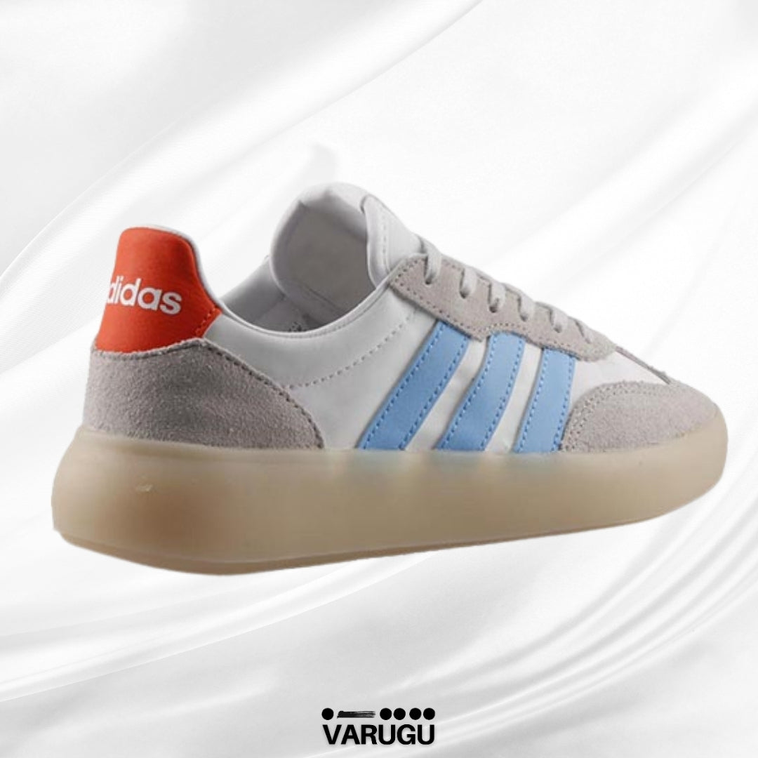 Tenis Adidas blanco gris y franja azul hombres