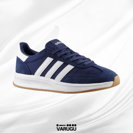 Tenis adidas azul con franjas blancas casuales hombre
