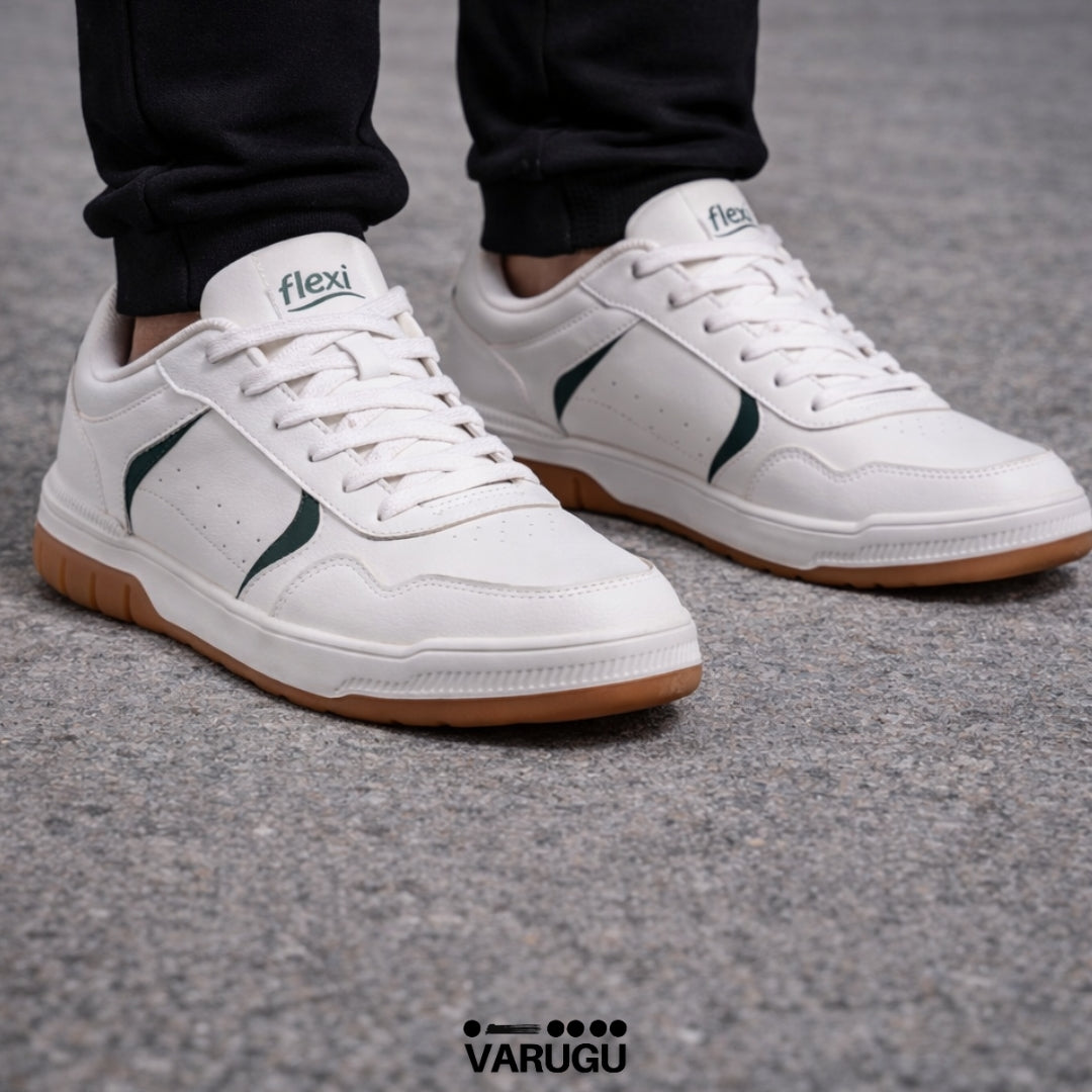 Tenis FLEXI beige con franja verde hombres