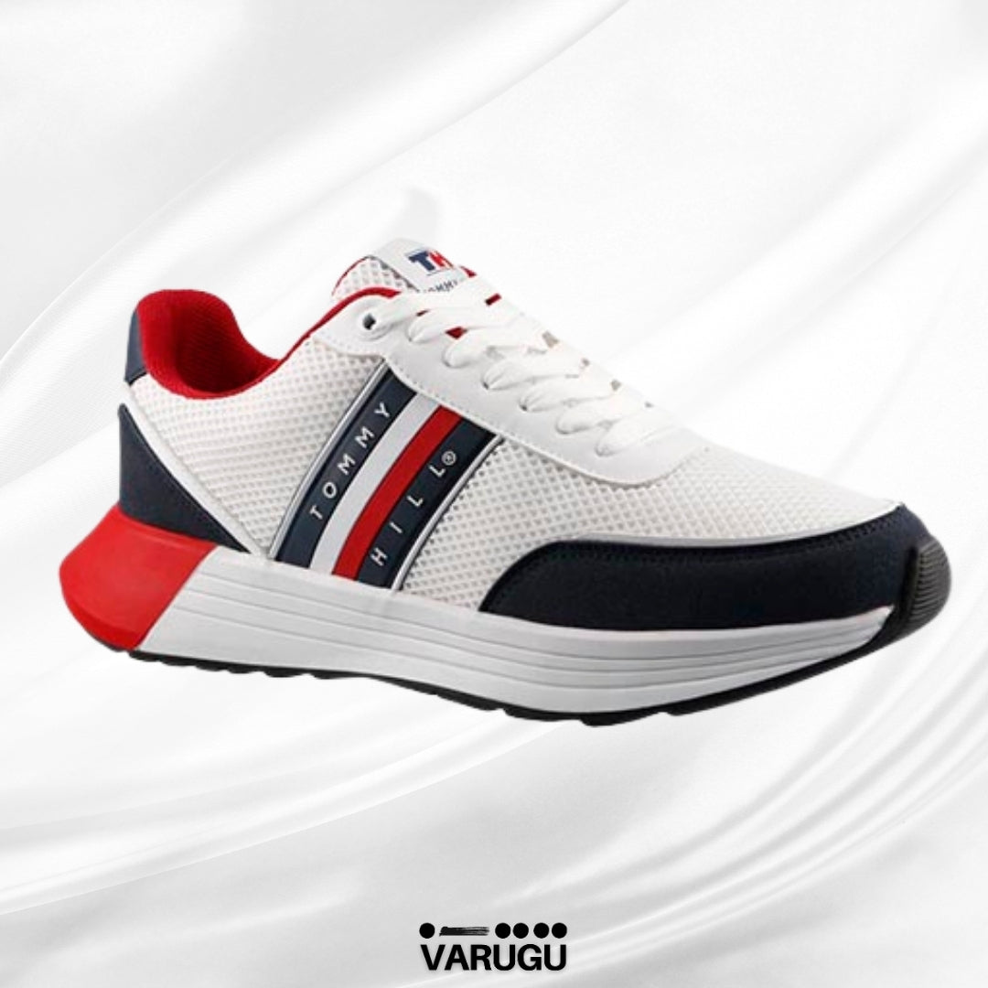 Tenis Tommy Hill blancos con rojo y azul hombres