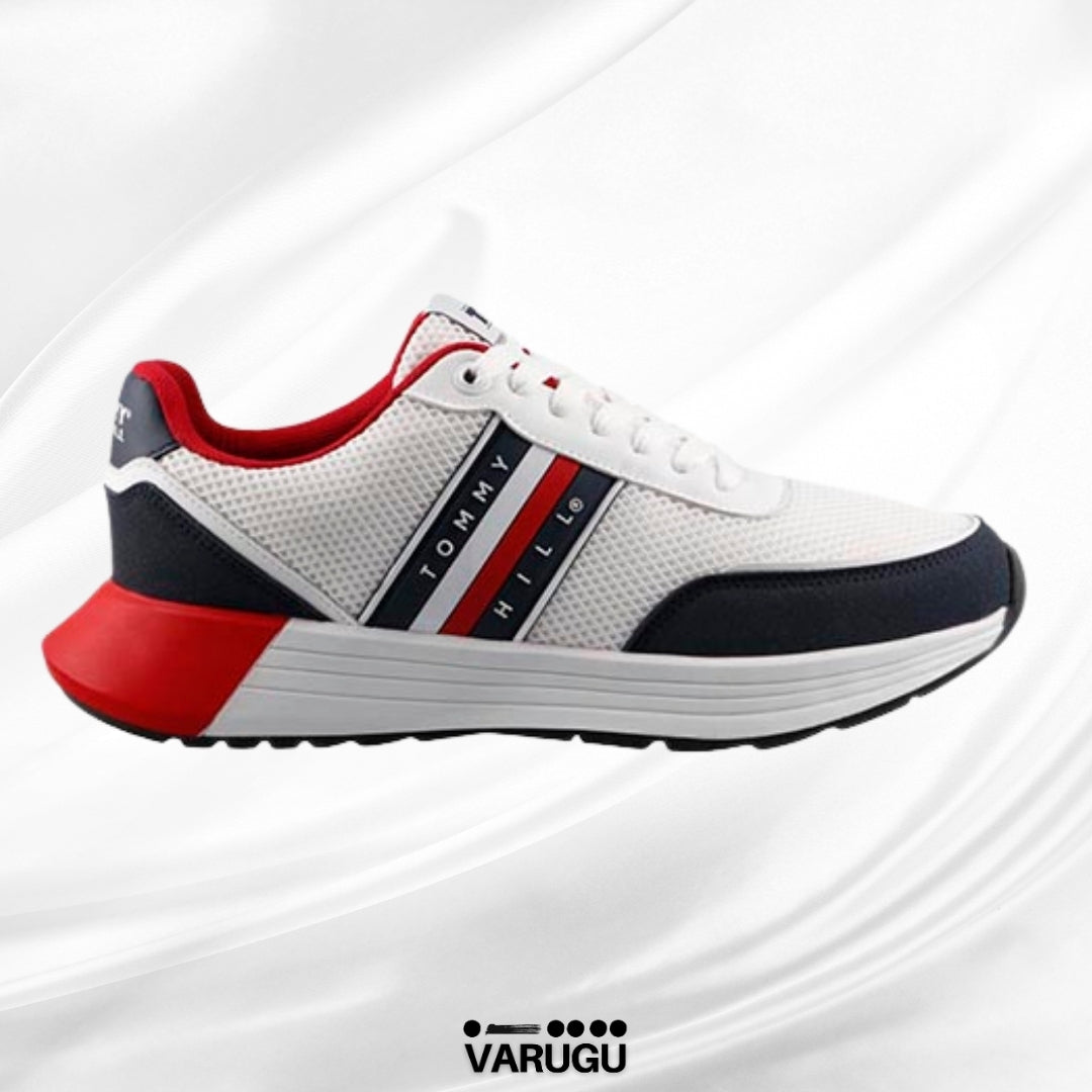 Tenis Tommy Hill blancos con rojo y azul hombres