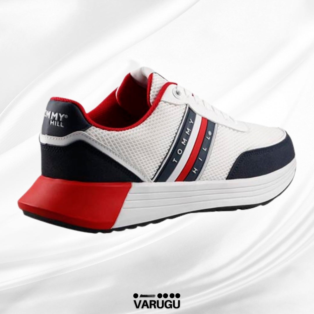 Tenis Tommy Hill blancos con rojo y azul hombres